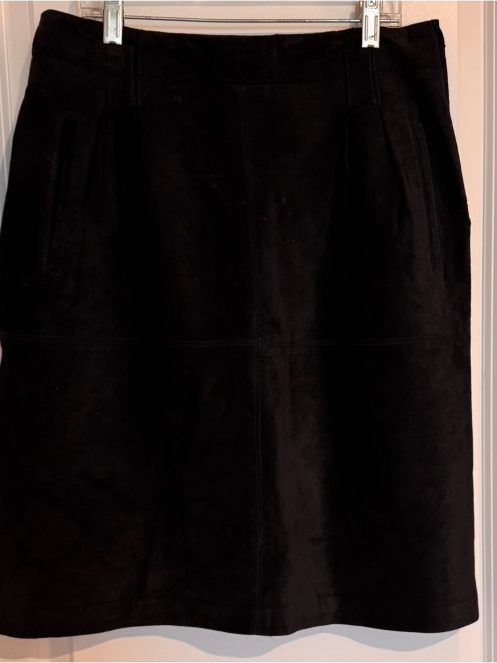 Vtg Evan Davies 100% Pigsuede Black Pencil Skirt Women’s Size 12 W/Pockets